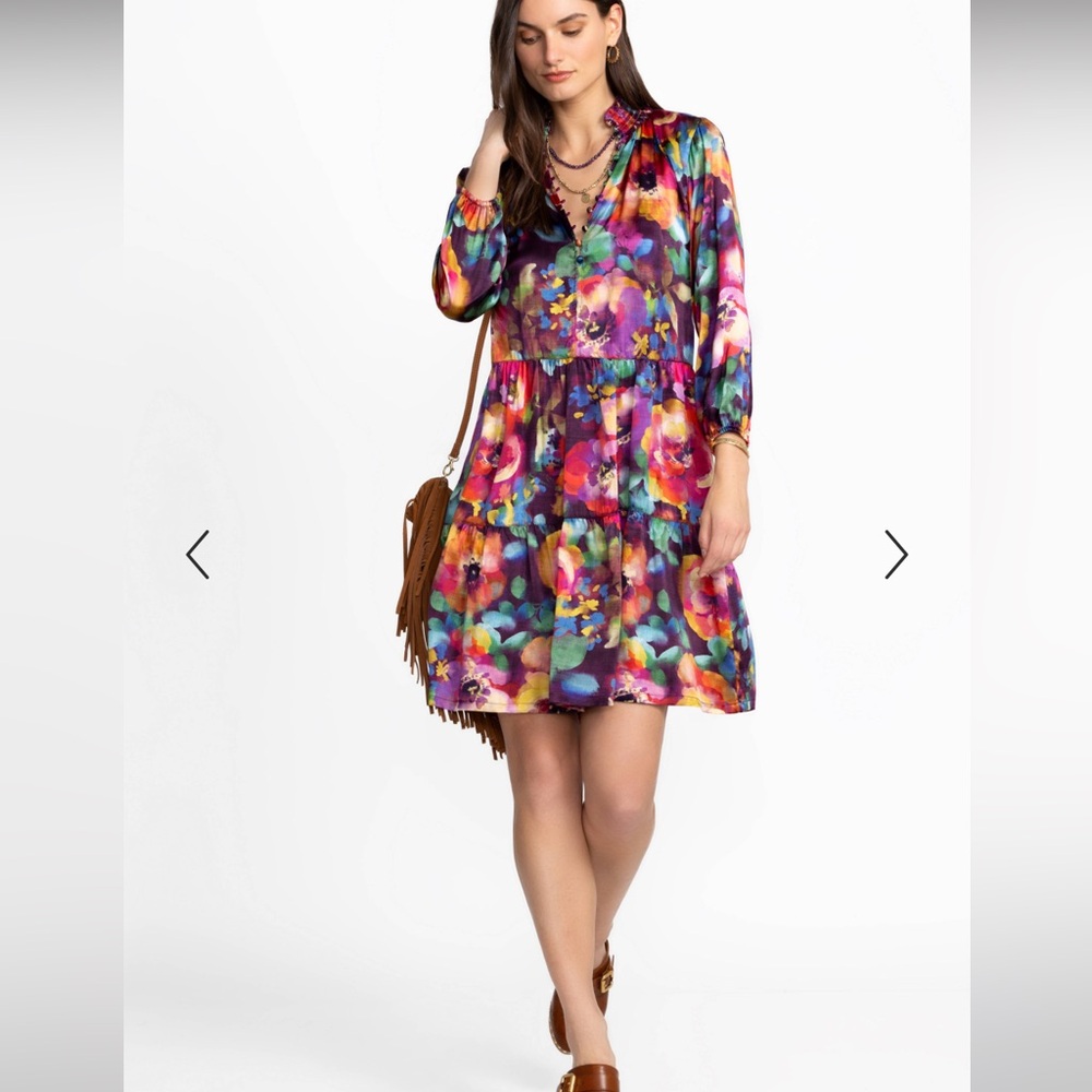 New Johnny Was 100% Silk SMOCKED NECK FIELD DRESS